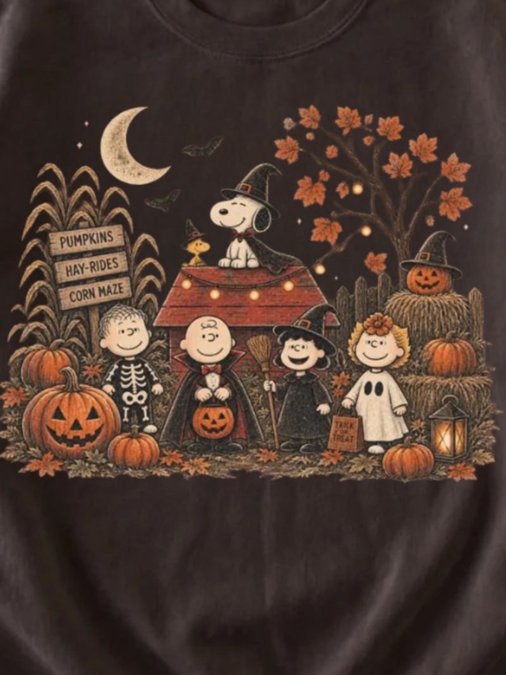 Brown Halloween Peanuts Crewneck Sweatshirt with Orange Accents - Picture 2 of 4